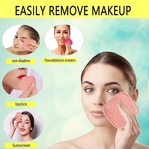 Makeup Remover Cloths for Face, Eye, Lips - Reusable Makeup Remover Pads Soft Microfiber Facial Cleansing Cloths 5 x 5 inch 12 Pack (Coral) - Image 3