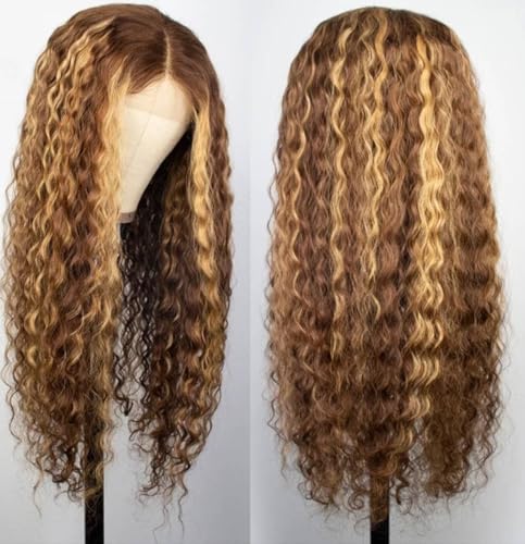 Chesma 28inch Highlight Ombre Lace Front Wig Human Hair 13x4 HD Honey Blonde 4/27 Deep Wave Lace Frontal Wigs Glueless Wigs Human Hair Pre Plucked with Baby Hair 180 Density - Image 2