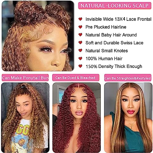 Chesma 28inch Highlight Ombre Lace Front Wig Human Hair 13x4 HD Honey Blonde 4/27 Deep Wave Lace Frontal Wigs Glueless Wigs Human Hair Pre Plucked with Baby Hair 180 Density - Image 4