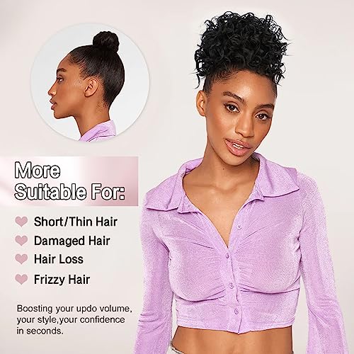 Lommel Messy Bun Hair Piece Short Curly Ponytail Extension Elastic Drawstring Loose Wave Curly Hair Buns Hair Piece Synthetic Hair Extensions Hair Bun for Women Daily Use(Black to Auburn Brown) - Image 3