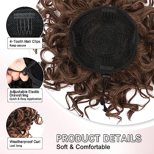 Lommel Messy Bun Hair Piece Short Curly Ponytail Extension Elastic Drawstring Loose Wave Curly Hair Buns Hair Piece Synthetic Hair Extensions Hair Bun for Women Daily Use(Black to Auburn Brown) - Image 7