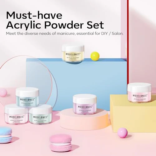 modelones Acrylic Powder, 6 Colors Pastel Pink Yellow Blue Purple Acrylic Nail Powder, Soft Macaron Tones for Spring Easter Acrylic Nail Art 3D Nail Carving French Nail Extension Gift for Women - Image 8