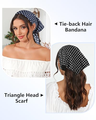 AWAYTR 3Pcs Hair Bandanas Head Kerchief for Women Girls Tie-Back Boho Hair Scarf Headband Bandana Triangle Head Scarf (Polka Dot - Red/Black/Dark Blue) - Image 4