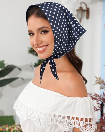AWAYTR 3Pcs Hair Bandanas Head Kerchief for Women Girls Tie-Back Boho Hair Scarf Headband Bandana Triangle Head Scarf (Polka Dot - Red/Black/Dark Blue) - Image 6