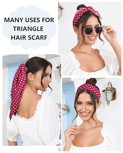 AWAYTR 3Pcs Hair Bandanas Head Kerchief for Women Girls Tie-Back Boho Hair Scarf Headband Bandana Triangle Head Scarf (Polka Dot - Red/Black/Dark Blue) - Image 7