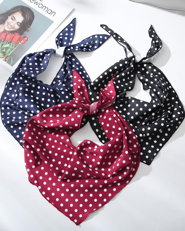 AWAYTR 3Pcs Hair Bandanas Head Kerchief for Women Girls Tie-Back Boho Hair Scarf Headband Bandana Triangle Head Scarf (Polka Dot - Red/Black/Dark Blue) - Image 8