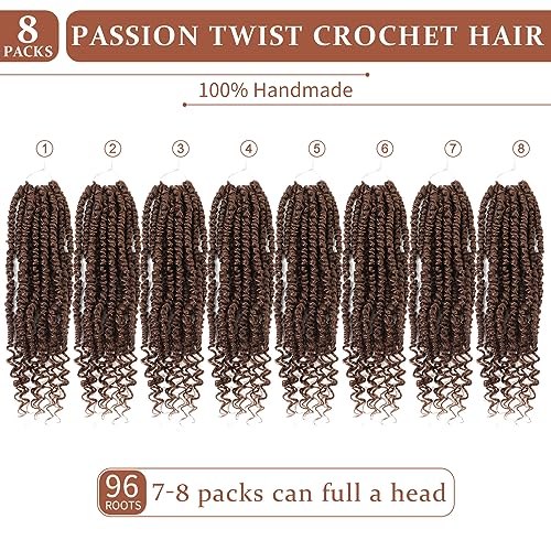 Passion Twist Hair,Pretwisted Crochet Hair 12 Inch,Passion Twist Crochet Hair 8 Packs Pretwisted Passion Twist Hair,Short Pre Looped Crochet Hair for Black Women(30#) - Image 4