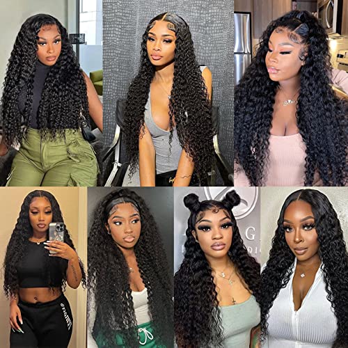 28Inch Deep Wave Lace Front Wigs Human Hair-13x4 HD Transparent Deep Wave Frontal Wigs Glueless Curly Wigs for Women 180% Density Curly Lace Front Wigs Human Hair Pre Plucked with Baby Hair - Image 8