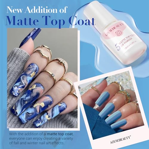 AZUREBEAUTY 30Pcs Dip Powder Nail Kit Starter with Nail Sticks, Glitter Baby Dark Blue 8 Colors Dipping Powder Liquid Set Added Matte Top Coat for Fall Winter Nail Art Manicure Salon DIY Home Gift - Image 3
