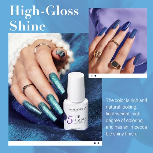 AZUREBEAUTY 30Pcs Dip Powder Nail Kit Starter with Nail Sticks, Glitter Baby Dark Blue 8 Colors Dipping Powder Liquid Set Added Matte Top Coat for Fall Winter Nail Art Manicure Salon DIY Home Gift - Image 4