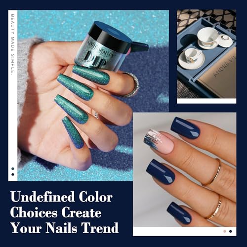 AZUREBEAUTY 30Pcs Dip Powder Nail Kit Starter with Nail Sticks, Glitter Baby Dark Blue 8 Colors Dipping Powder Liquid Set Added Matte Top Coat for Fall Winter Nail Art Manicure Salon DIY Home Gift - Image 5
