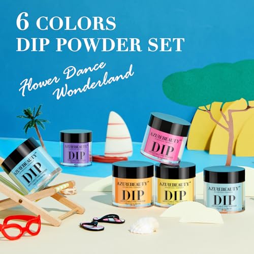 AZUREBEAUTY Bright Summer Dip Powder Nail Set, 6 Colors Pink Blue Purple Yellow Orange Dipping Powder Nail Starter Kit French Art Manicure DIY Mother's Gift for Women, No Need Nail Lamp Cured - Image 2