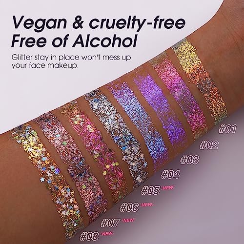 2 Pack Body Glitter Gel - Cosmetic-Grade, Color Changing Christmas Glitter Makeup for Face, Body, and Hair, Safe and Easy to Use, Perfect for Festivals Parties (01 Golden Mirage + 02 Stardust Pink) - Image 4