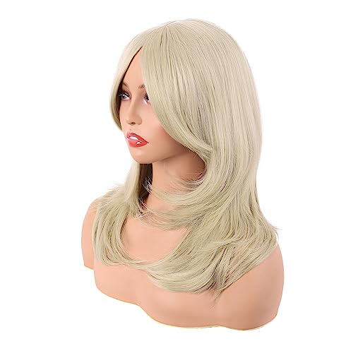 MapofBeauty 20 Inch/50 cm Long Layered With Bangs Straight Synthetic fiber Shoulder Length Hair for Daily Use or Party Wig (Blonde) - Image 3