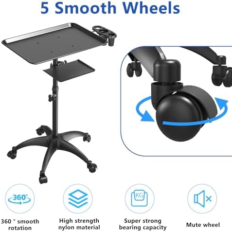 Salon Tray Cart with Storage Platform, Aluminum Tattoo Tray with Wheels Trolley Adjustable Height, Salon Tray Equipment Service Instrument Storage Tray Accessory for Salon & Spa Use, Black - Image 4