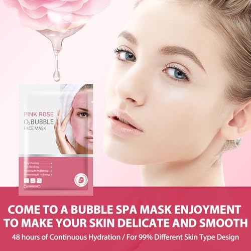 IREV Pack of 10 Pink Rose O2 Bubble Face Masks Skincare - Spa Gifts for Women - Bubble Face Sheet Mask Cleaner Foaming Purifying Facial Mask for Acne and Pores Moisturizing Beauty Sheet Masks - Image 5