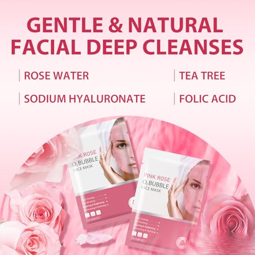 IREV Pack of 10 Pink Rose O2 Bubble Face Masks Skincare - Spa Gifts for Women - Bubble Face Sheet Mask Cleaner Foaming Purifying Facial Mask for Acne and Pores Moisturizing Beauty Sheet Masks - Image 6