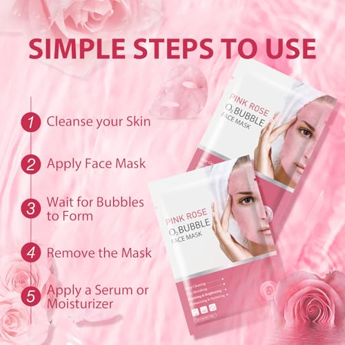 IREV Pack of 10 Pink Rose O2 Bubble Face Masks Skincare - Spa Gifts for Women - Bubble Face Sheet Mask Cleaner Foaming Purifying Facial Mask for Acne and Pores Moisturizing Beauty Sheet Masks - Image 7