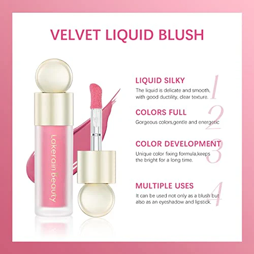 Erinde 2 Colors Liquid Highlighter and Blush Set, Natural Matte Face Blush, Natural Glossy Liquid Illuminator for Face and Body, Lightweight Blendable Silky Smooth Texture, Cruelty-free - Image 5