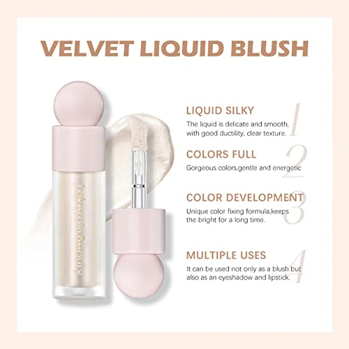 Erinde 2 Colors Liquid Highlighter and Blush Set, Natural Matte Face Blush, Natural Glossy Liquid Illuminator for Face and Body, Lightweight Blendable Silky Smooth Texture, Cruelty-free - Image 6