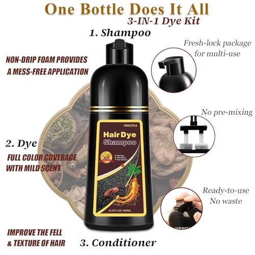 Instant Brown Hair Color Shampoo for Grey Coverage, 3-in-1 Natural Plant Dye for Women & Men, Long-Lasting Color in Minutes, Champu Para Canas - Image 4