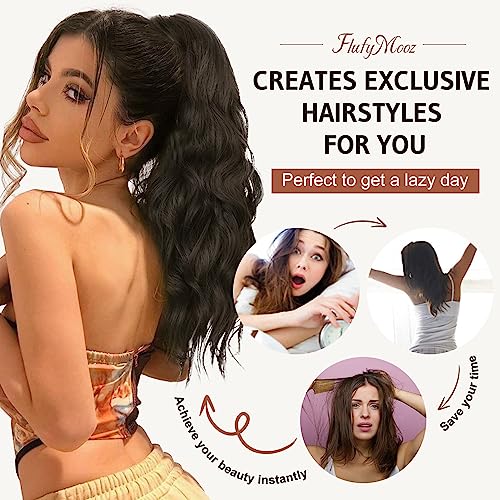 Flufymooz Ponytail Extension, 18 Inch Claw Clip Ponytail Extension, Wavy Curly Claw Clip in Ponytail Hair Extensions, Fake Ponytail Synthetic Hairpiece for Women (Honey Blonde with Blonde Highlights) - Image 4