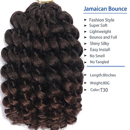 100 Strands Short Jamaican Bounce Crochet Hair 5 Packs Ringlet Wand Curl Crochet Hair 8 Inch Brown Ombre Bouncy Curly Crochet Brands Hair Extensions Crochet Braiding Hair - Image 2