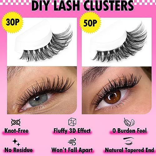 Lash Extension Kit 30D&50D Eyelash Extension Kit D Curl Lash Clusters Kit with Lash Bond and Seal 560 Pcs Natural Lashes Extension Kit with Lash Tweezers by Calphdiar (30D+50D-D-8-16MIX KIT) - Image 3