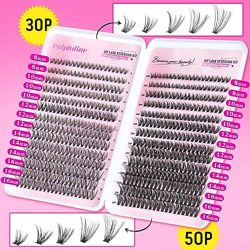 Lash Extension Kit 30D&50D Eyelash Extension Kit D Curl Lash Clusters Kit with Lash Bond and Seal 560 Pcs Natural Lashes Extension Kit with Lash Tweezers by Calphdiar (30D+50D-D-8-16MIX KIT) - Image 4