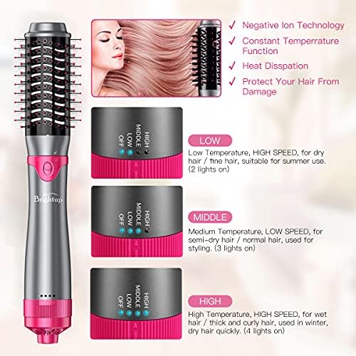 Brightup Blow Dryer Brush & Volumizer with Negative Ionic Technology, Detachable & Interchangeable Brush Head, Hair Dryer Brush for Curling, Smoothing & Styling, Heat Protective Glove Included - Image 4