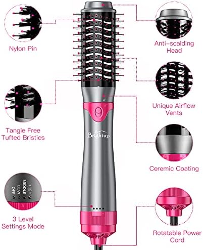 Brightup Blow Dryer Brush & Volumizer with Negative Ionic Technology, Detachable & Interchangeable Brush Head, Hair Dryer Brush for Curling, Smoothing & Styling, Heat Protective Glove Included - Image 5