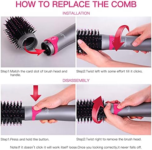 Brightup Blow Dryer Brush & Volumizer with Negative Ionic Technology, Detachable & Interchangeable Brush Head, Hair Dryer Brush for Curling, Smoothing & Styling, Heat Protective Glove Included - Image 6