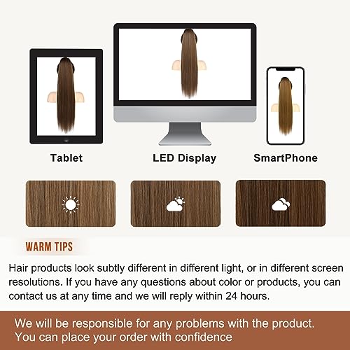 FLUFYMOOZ ponytail extension, 26 Inch Long Straight Drawstring Ponytail Synthetic Hairpieces Fake Pony Tails Natural Soft Clip in Hair Extension ponytail for Women (Medium Brown with Medium Auburn) - Image 7
