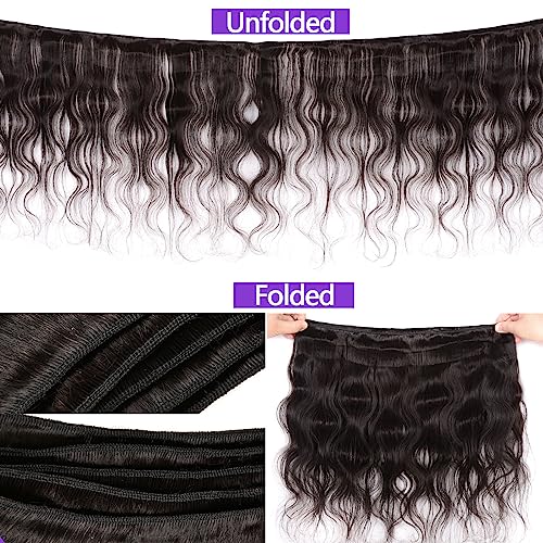 Brazilian Body Wave 3 Bundles With Closure Free Part (16 18 20+14) Body Wave Bundles with 4X4 Closure 100% Unprocessed Virgin Hair Weft Human Hair Bundles with Swiss Lace Closure Natural Color - Image 4