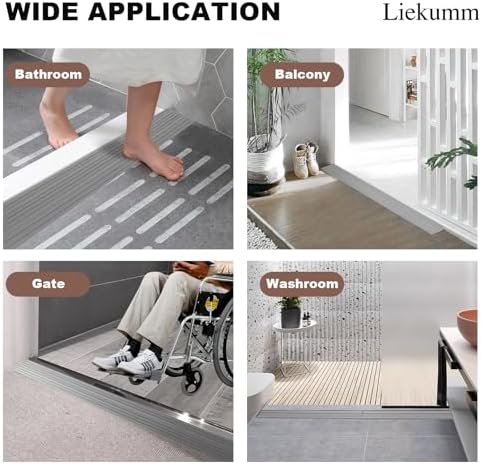 LIEKUMM 3/4" Rise PVC Threshold Ramp for Doorways, 1700 Lbs Capacity, Self-Adhesive Transition Ramp for Wheelchairs, Strollers, and Scooters, Cuttable, Grey - Image 4
