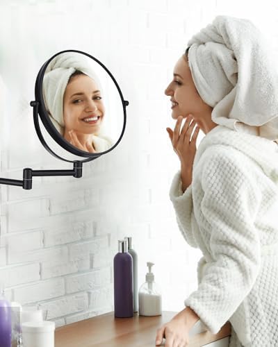 Wall Mounted Makeup Mirror - 1X/10X Magnifying Mirror for Wall, 8 Inch Double Sided 360° Swivel Extendable Bathroom Mirror for Shaving, Black - Image 7