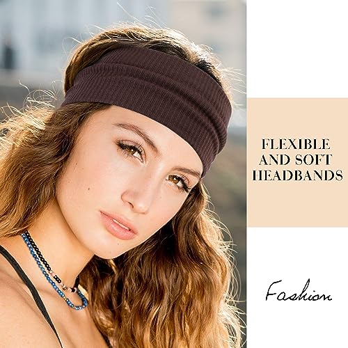 Headbands for Women Wide Non Slip Boho Head Bands Soft Elastic Thick Hairbands Fashion Workout Yoga Hair Accessories, 6 Pack - Image 3