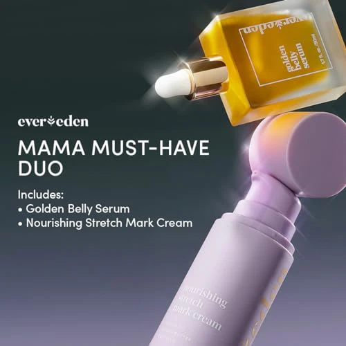 Evereden Mama Must-Have DUO - Golden Belly Stretch Mark Oil & Nourishing Stretch Mark Cream - Dermatologist-Developed Clean & Vegan Maternity Skin Care for Stretch Mark Reduction & Skin Hydration - Image 2