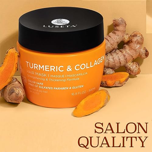 Luseta Turmeric & Collagen Hair Mask Thickening Hair Treatment for Thin and Oily Hair, Nourish Scalp, Frizz Control & Add Shine, Sulfate Free - Image 2