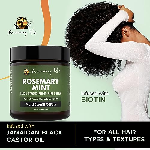 Sunny Isle Rosemary Mint Hair and Strong Roots Butter 4oz | Infused with Biotin & Jamaican Black Castor Oil | Strengthen and Nourish Hair | Dry Scalp, Split Ends - Image 2