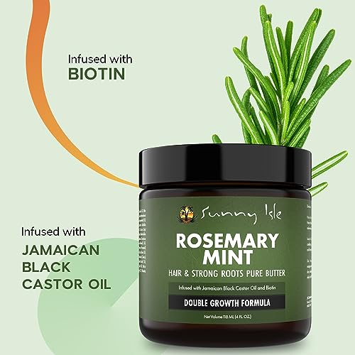 Sunny Isle Rosemary Mint Hair and Strong Roots Butter 4oz | Infused with Biotin & Jamaican Black Castor Oil | Strengthen and Nourish Hair | Dry Scalp, Split Ends - Image 7