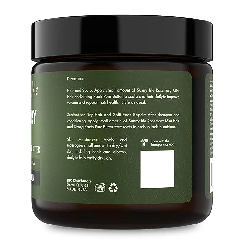 Sunny Isle Rosemary Mint Hair and Strong Roots Butter 4oz | Infused with Biotin & Jamaican Black Castor Oil | Strengthen and Nourish Hair | Dry Scalp, Split Ends - Image 9