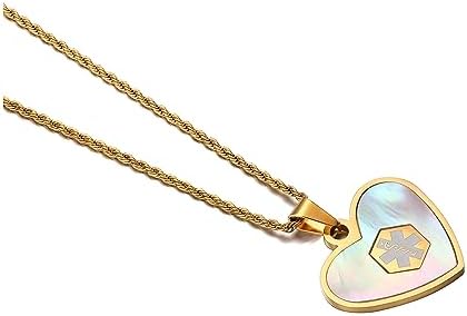 Medical Alert Necklace for Women Shell & Gold-Tone Stainless Steel Emergency ID Tag Pendant Necklace for Girls Custom Engraved Medical Alert Jewelry - Image 2