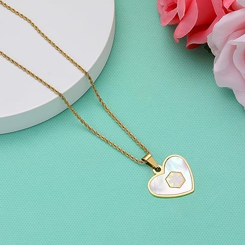 Medical Alert Necklace for Women Shell & Gold-Tone Stainless Steel Emergency ID Tag Pendant Necklace for Girls Custom Engraved Medical Alert Jewelry - Image 4
