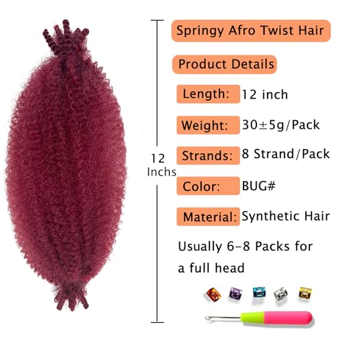 Marley Twist Braiding Hair, Pre-Separated Springy Afro Twist Hair Kinky Twist Crochet Hair Braids for Distressed Soft Locs Spring Twist Hair for Women (Bug#, 12 Inch(Pack of 8)) - Image 2