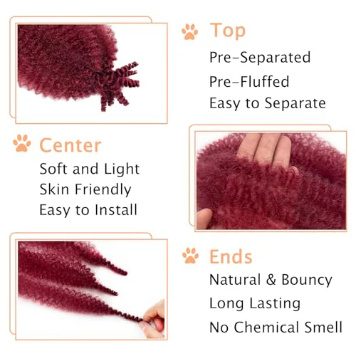 Marley Twist Braiding Hair, Pre-Separated Springy Afro Twist Hair Kinky Twist Crochet Hair Braids for Distressed Soft Locs Spring Twist Hair for Women (Bug#, 12 Inch(Pack of 8)) - Image 3