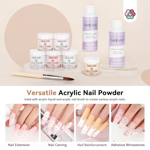 SAVILAND Acrylic Nail Kit with Essential Oils: 6 Colors Acrylic Powder and Acrylic Liquid with Practice Mat Acrylic Nail Set for beginners with Everything for Starter DIY Home Nails Art - Image 3