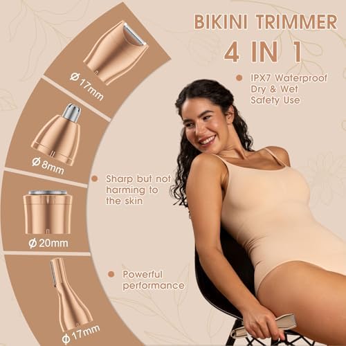 Hair Clippers & Bikini Trimmer for Women - Waterproof Electric Clippers and 4 in 1 Bikini Trimmer Set, Deluxe Hair Trimmer, Wet/Dry Body Shaver for Nose Eyebrows Beard Pubic Hair, Blue - Image 2
