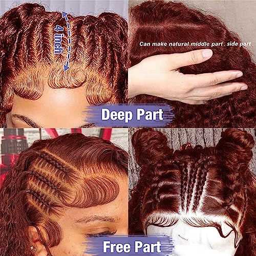 Reddish Brown Lace Front Wigs Human Hair 13x4 Reddish Brown Deep Wave Lace Front Wigs Human Hair for Women Reddish brown Curly Human Hair Wigs Pre Plucked With Baby Hair 180% Density 24inch - Image 2