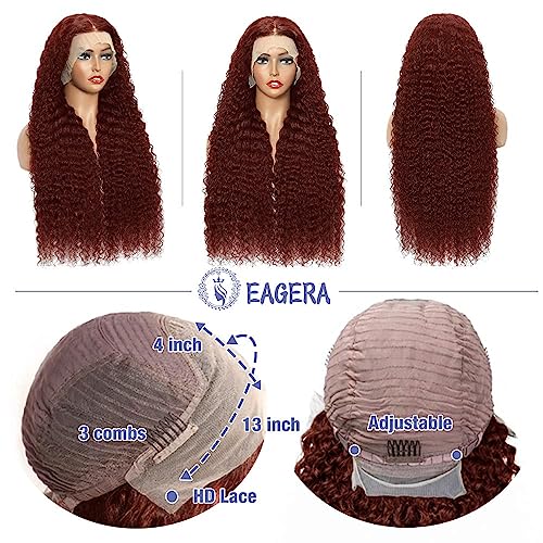 Reddish Brown Lace Front Wigs Human Hair 13x4 Reddish Brown Deep Wave Lace Front Wigs Human Hair for Women Reddish brown Curly Human Hair Wigs Pre Plucked With Baby Hair 180% Density 24inch - Image 4